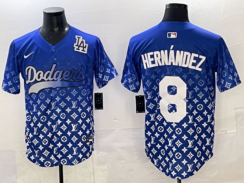 Men Los Angeles Dodgers 8 Hernandez Blue Nike 2025 MLB jersey 07